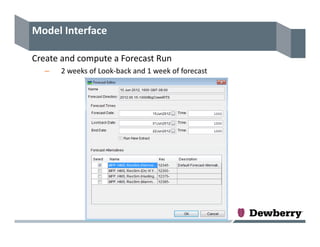 Model Interface
Create and compute a Forecast Run
– 2 weeks of Look‐back and 1 week of forecast
 