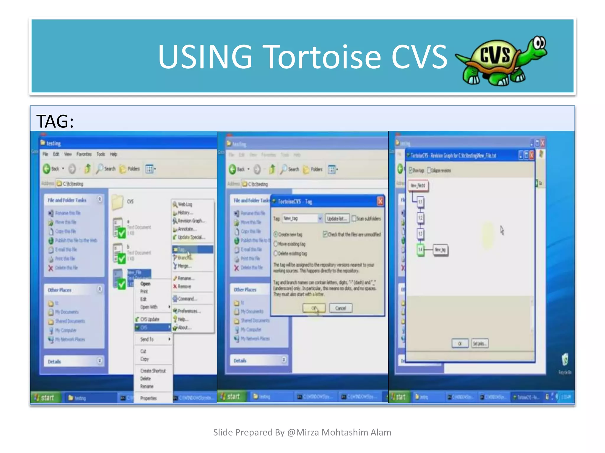 USING Tortoise CVS
TAG:
Slide Prepared By @Mirza Mohtashim Alam
 
