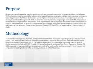 Purpose
Government employees who travel or work remotely are exposed to a myriad of potential risks and challenges.
While ...