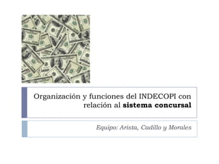 Organización y funciones del INDECOPI con relación al sistema concursal Equipo: Arista, Cadillo y Morales 
