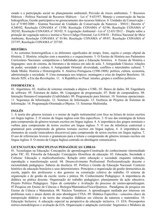 negócio; Estruturação da equipe; Análise de viabilidade; Fontes de financiamento e negociação de
empréstimos; Formulação de plano de negócio.
AGRICULTURA
1. Manejo e Fertilidade dos Solos agrícolas. 2. Manejo de Irrigação. 3. Máquinas e implementos agrícolas.
4. Topografia: Planimetria e Altimetria. 5. Agricultura Familiar e Desenvolvimento Rural Sustentável. 6.
Agroecologia: conceitos, objetivos e aplicações. 07. Sistemas de cultivo e manejo de olerícolas,
ornamentais e plantas aromáticas. 08. Sistemas de cultivo e manejo de frutíferas tropicais. 09. Sistemas de
cultivo e manejo de plantas graníferas, energéticas e oleaginosas. 10. Agroindustrialização de Produtos de
Origem Vegetal: Fisiologia pós-colheita e processamento de frutas e hortaliças. 11. Fitossanidade: manejo
integrado de pragas, doenças e plantas daninhas nos cultivos agrícolas. 12. Silvicultura e Sistemas
Agroflorestais.
AGROINDÚSTRIA/ PRODUÇÃO DE ALIMENTOS
1. Química geral e experimental. 2. Compostos orgânicos e reações de interesse em alimentos. 3.
Bioquímica geral e de alimentos. 4. Alterações físico-químicas em alimentos processados. 5. Análise de
alimentos. 6. Conservação de alimentos. 7. Higiene e sanitização agroindustrial. 8. Microbiologia geral e
de alimentos. 9. Processos fermentativos. 10. Boas Práticas de Fabricação e Análise de Perigos e Pontos
Críticos de Controle. 11. Matérias-primas agroindustriais. 12. Tecnologia de produtos de origem animal.
13. Tecnologia de produtos de origem vegetal. 14. Instalações e equipamentos agroindustriais. 15.
Projetos agroindustriais. 16. Desenvolvimento de novos produtos. 17. Embalagens. 18. Operações
Unitárias na agroindústria. 19. Tratamentos dos resíduos agroindustriais. 20. Aproveitamento de
subprodutos agroindustriais. 21. Utilização racional dos recursos naturais. 22. Uso e reuso de água na
agroindústria. 23. Desenvolvimento e sustentabilidade ambiental. 24. Economia agroindustrial. 25.
Legislação e vigilância agroindustrial. 26. Empreendedorismo e gestão tecnológica. 27. Planejamento e
desenvolvimento de agroindústria. 28. Comercialização e marketing. 29. Logística e distribuição. 30.
Responsabilidade socioambiental.
AGRONEGÓCIO/ AGRICULTURA/ AGROPECUÁRIA
1. Conceituação e importância da cadeia produtiva do Agronegócio no Piauí. 2. Manejo de pastagens. 3.
Máquinas e implementos utilizados para implantação das culturas e preparo do solo. 4. Sistemas de
cultivo e manejo de frutíferas tropicais. 5. Sistemas de cultivo e manejo de plantas graníferas, energéticas
e oleaginosas. 6. Sistemas de cultivo e manejo de olerícolas, ornamentais, medicinais e aromáticas. 7.
Agroindustrialização de produtos de origem animal e Vegetal. 8. Sistemas de irrigação e a otimização do
uso da água. 9. Manejo e Fertilidade dos Solos Agrícolas dos Cerrados. 10. Produção e manejo de
ruminantes: Ovinos, Caprinos e Bovinos. 11. Produção e manejo de monogástricos: Aves e suínos. 12.
Construções e Instalações Rurais.
AGROPECUÁRIA
01. Manejo e Fertilidade dos Solos agrícolas. 02. Manejo de Irrigação. 03. Máquinas e implementos
agrícolas. 04. Topografia: Planimetria e Altimetria. 05. Agricultura Familiar e Desenvolvimento Rural
Sustentável. 06. Agroecologia: conceitos, objetivos e aplicações; 07. Sistemas de cultivo e manejo de
olerícolas, ornamentais e plantas aromáticas. 08. Sistemas de cultivo e manejo de frutíferas tropicais. 09.
Sistemas de cultivo e manejo de plantas graníferas, energéticas e oleaginosas. 10. Agroindustrialização de
Produtos de Origem Vegetal: Fisiologia pós-colheita e processamento de frutas e hortaliças. 11.
Fitossanidade: manejo integrado de pragas, doenças e plantas daninhas nos cultivos agrícolas. 12.
Silvicultura e Sistemas Agroflorestais. 13. Construções e Instalações Rurais
AGROPECUÁRIA/ AGROINDÚSTRIA
1. Manejo e Fertilidade dos Solos agrícolas dos Cerrados. 2. Manejo de Irrigação. 3. Máquinas e
implementos agrícolas. 4. Topografia: Planimetria e Altimetria. 5. Silvicultura e sistemas agroflorestais.
6. Sistemas de cultivo e manejo de olerícolas, ornamentais, medicinais e aromáticas. 7. Sistemas de
cultivo e manejo de frutíferas tropicais. 8. Sistemas de cultivo e manejo de plantas graníferas, energéticas
e oleaginosas. 9. Agroindustrialização de Produtos de origem Animal. 10. Agroindustrialização de
 