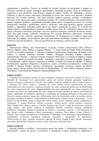 negócio; Estruturação da equipe; Análise de viabilidade; Fontes de financiamento e negociação de
empréstimos; Formulação de plano de negócio.
AGRICULTURA
1. Manejo e Fertilidade dos Solos agrícolas. 2. Manejo de Irrigação. 3. Máquinas e implementos agrícolas.
4. Topografia: Planimetria e Altimetria. 5. Agricultura Familiar e Desenvolvimento Rural Sustentável. 6.
Agroecologia: conceitos, objetivos e aplicações. 07. Sistemas de cultivo e manejo de olerícolas,
ornamentais e plantas aromáticas. 08. Sistemas de cultivo e manejo de frutíferas tropicais. 09. Sistemas de
cultivo e manejo de plantas graníferas, energéticas e oleaginosas. 10. Agroindustrialização de Produtos de
Origem Vegetal: Fisiologia pós-colheita e processamento de frutas e hortaliças. 11. Fitossanidade: manejo
integrado de pragas, doenças e plantas daninhas nos cultivos agrícolas. 12. Silvicultura e Sistemas
Agroflorestais.
AGROINDÚSTRIA/ PRODUÇÃO DE ALIMENTOS
1. Química geral e experimental. 2. Compostos orgânicos e reações de interesse em alimentos. 3.
Bioquímica geral e de alimentos. 4. Alterações físico-químicas em alimentos processados. 5. Análise de
alimentos. 6. Conservação de alimentos. 7. Higiene e sanitização agroindustrial. 8. Microbiologia geral e
de alimentos. 9. Processos fermentativos. 10. Boas Práticas de Fabricação e Análise de Perigos e Pontos
Críticos de Controle. 11. Matérias-primas agroindustriais. 12. Tecnologia de produtos de origem animal.
13. Tecnologia de produtos de origem vegetal. 14. Instalações e equipamentos agroindustriais. 15.
Projetos agroindustriais. 16. Desenvolvimento de novos produtos. 17. Embalagens. 18. Operações
Unitárias na agroindústria. 19. Tratamentos dos resíduos agroindustriais. 20. Aproveitamento de
subprodutos agroindustriais. 21. Utilização racional dos recursos naturais. 22. Uso e reuso de água na
agroindústria. 23. Desenvolvimento e sustentabilidade ambiental. 24. Economia agroindustrial. 25.
Legislação e vigilância agroindustrial. 26. Empreendedorismo e gestão tecnológica. 27. Planejamento e
desenvolvimento de agroindústria. 28. Comercialização e marketing. 29. Logística e distribuição. 30.
Responsabilidade socioambiental.
AGRONEGÓCIO/ AGRICULTURA/ AGROPECUÁRIA
1. Conceituação e importância da cadeia produtiva do Agronegócio no Piauí. 2. Manejo de pastagens. 3.
Máquinas e implementos utilizados para implantação das culturas e preparo do solo. 4. Sistemas de
cultivo e manejo de frutíferas tropicais. 5. Sistemas de cultivo e manejo de plantas graníferas, energéticas
e oleaginosas. 6. Sistemas de cultivo e manejo de olerícolas, ornamentais, medicinais e aromáticas. 7.
Agroindustrialização de produtos de origem animal e Vegetal. 8. Sistemas de irrigação e a otimização do
uso da água. 9. Manejo e Fertilidade dos Solos Agrícolas dos Cerrados. 10. Produção e manejo de
ruminantes: Ovinos, Caprinos e Bovinos. 11. Produção e manejo de monogástricos: Aves e suínos. 12.
Construções e Instalações Rurais.
AGROPECUÁRIA
01. Manejo e Fertilidade dos Solos agrícolas. 02. Manejo de Irrigação. 03. Máquinas e implementos
agrícolas. 04. Topografia: Planimetria e Altimetria. 05. Agricultura Familiar e Desenvolvimento Rural
Sustentável. 06. Agroecologia: conceitos, objetivos e aplicações; 07. Sistemas de cultivo e manejo de
olerícolas, ornamentais e plantas aromáticas. 08. Sistemas de cultivo e manejo de frutíferas tropicais. 09.
Sistemas de cultivo e manejo de plantas graníferas, energéticas e oleaginosas. 10. Agroindustrialização de
Produtos de Origem Vegetal: Fisiologia pós-colheita e processamento de frutas e hortaliças. 11.
Fitossanidade: manejo integrado de pragas, doenças e plantas daninhas nos cultivos agrícolas. 12.
Silvicultura e Sistemas Agroflorestais. 13. Construções e Instalações Rurais
AGROPECUÁRIA/ AGROINDÚSTRIA
1. Manejo e Fertilidade dos Solos agrícolas dos Cerrados. 2. Manejo de Irrigação. 3. Máquinas e
implementos agrícolas. 4. Topografia: Planimetria e Altimetria. 5. Silvicultura e sistemas agroflorestais.
6. Sistemas de cultivo e manejo de olerícolas, ornamentais, medicinais e aromáticas. 7. Sistemas de
cultivo e manejo de frutíferas tropicais. 8. Sistemas de cultivo e manejo de plantas graníferas, energéticas
e oleaginosas. 9. Agroindustrialização de Produtos de origem Animal. 10. Agroindustrialização de
 