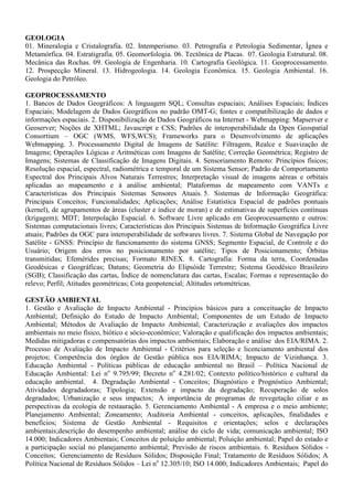 negócio; Estruturação da equipe; Análise de viabilidade; Fontes de financiamento e negociação de
empréstimos; Formulação de plano de negócio.
AGRICULTURA
1. Manejo e Fertilidade dos Solos agrícolas. 2. Manejo de Irrigação. 3. Máquinas e implementos agrícolas.
4. Topografia: Planimetria e Altimetria. 5. Agricultura Familiar e Desenvolvimento Rural Sustentável. 6.
Agroecologia: conceitos, objetivos e aplicações. 07. Sistemas de cultivo e manejo de olerícolas,
ornamentais e plantas aromáticas. 08. Sistemas de cultivo e manejo de frutíferas tropicais. 09. Sistemas de
cultivo e manejo de plantas graníferas, energéticas e oleaginosas. 10. Agroindustrialização de Produtos de
Origem Vegetal: Fisiologia pós-colheita e processamento de frutas e hortaliças. 11. Fitossanidade: manejo
integrado de pragas, doenças e plantas daninhas nos cultivos agrícolas. 12. Silvicultura e Sistemas
Agroflorestais.
AGROINDÚSTRIA/ PRODUÇÃO DE ALIMENTOS
1. Química geral e experimental. 2. Compostos orgânicos e reações de interesse em alimentos. 3.
Bioquímica geral e de alimentos. 4. Alterações físico-químicas em alimentos processados. 5. Análise de
alimentos. 6. Conservação de alimentos. 7. Higiene e sanitização agroindustrial. 8. Microbiologia geral e
de alimentos. 9. Processos fermentativos. 10. Boas Práticas de Fabricação e Análise de Perigos e Pontos
Críticos de Controle. 11. Matérias-primas agroindustriais. 12. Tecnologia de produtos de origem animal.
13. Tecnologia de produtos de origem vegetal. 14. Instalações e equipamentos agroindustriais. 15.
Projetos agroindustriais. 16. Desenvolvimento de novos produtos. 17. Embalagens. 18. Operações
Unitárias na agroindústria. 19. Tratamentos dos resíduos agroindustriais. 20. Aproveitamento de
subprodutos agroindustriais. 21. Utilização racional dos recursos naturais. 22. Uso e reuso de água na
agroindústria. 23. Desenvolvimento e sustentabilidade ambiental. 24. Economia agroindustrial. 25.
Legislação e vigilância agroindustrial. 26. Empreendedorismo e gestão tecnológica. 27. Planejamento e
desenvolvimento de agroindústria. 28. Comercialização e marketing. 29. Logística e distribuição. 30.
Responsabilidade socioambiental.
AGRONEGÓCIO/ AGRICULTURA/ AGROPECUÁRIA
1. Conceituação e importância da cadeia produtiva do Agronegócio no Piauí. 2. Manejo de pastagens. 3.
Máquinas e implementos utilizados para implantação das culturas e preparo do solo. 4. Sistemas de
cultivo e manejo de frutíferas tropicais. 5. Sistemas de cultivo e manejo de plantas graníferas, energéticas
e oleaginosas. 6. Sistemas de cultivo e manejo de olerícolas, ornamentais, medicinais e aromáticas. 7.
Agroindustrialização de produtos de origem animal e Vegetal. 8. Sistemas de irrigação e a otimização do
uso da água. 9. Manejo e Fertilidade dos Solos Agrícolas dos Cerrados. 10. Produção e manejo de
ruminantes: Ovinos, Caprinos e Bovinos. 11. Produção e manejo de monogástricos: Aves e suínos. 12.
Construções e Instalações Rurais.
AGROPECUÁRIA
01. Manejo e Fertilidade dos Solos agrícolas. 02. Manejo de Irrigação. 03. Máquinas e implementos
agrícolas. 04. Topografia: Planimetria e Altimetria. 05. Agricultura Familiar e Desenvolvimento Rural
Sustentável. 06. Agroecologia: conceitos, objetivos e aplicações; 07. Sistemas de cultivo e manejo de
olerícolas, ornamentais e plantas aromáticas. 08. Sistemas de cultivo e manejo de frutíferas tropicais. 09.
Sistemas de cultivo e manejo de plantas graníferas, energéticas e oleaginosas. 10. Agroindustrialização de
Produtos de Origem Vegetal: Fisiologia pós-colheita e processamento de frutas e hortaliças. 11.
Fitossanidade: manejo integrado de pragas, doenças e plantas daninhas nos cultivos agrícolas. 12.
Silvicultura e Sistemas Agroflorestais. 13. Construções e Instalações Rurais
AGROPECUÁRIA/ AGROINDÚSTRIA
1. Manejo e Fertilidade dos Solos agrícolas dos Cerrados. 2. Manejo de Irrigação. 3. Máquinas e
implementos agrícolas. 4. Topografia: Planimetria e Altimetria. 5. Silvicultura e sistemas agroflorestais.
6. Sistemas de cultivo e manejo de olerícolas, ornamentais, medicinais e aromáticas. 7. Sistemas de
cultivo e manejo de frutíferas tropicais. 8. Sistemas de cultivo e manejo de plantas graníferas, energéticas
e oleaginosas. 9. Agroindustrialização de Produtos de origem Animal. 10. Agroindustrialização de
 
