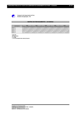 CONCURSO PÚBLICO N.º 01/2013 DA COMPANHIA DE SANEAMENTO DO PARÁ – COSANPA   52 / 52




     GOVERNO DO ESTADO DO PARÁ
     COMPANHIA DE SANEAMENTO DO PARÁ - COSANPA
     CONCURSO PÚBLICO N.º 01/2013
     ANEXO 03 – INFORMAÇÕES DOS CARGOS
 