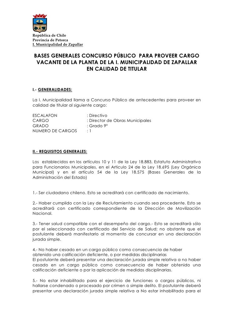 Concurso Director de obras Municipalidad de Zapallar.-