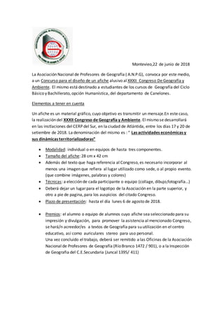 Montevieo,22 de junio de 2018
La Asociación Nacional de Profesores de Geografía ( A.N.P.G), convoca por este medio,
a un C...