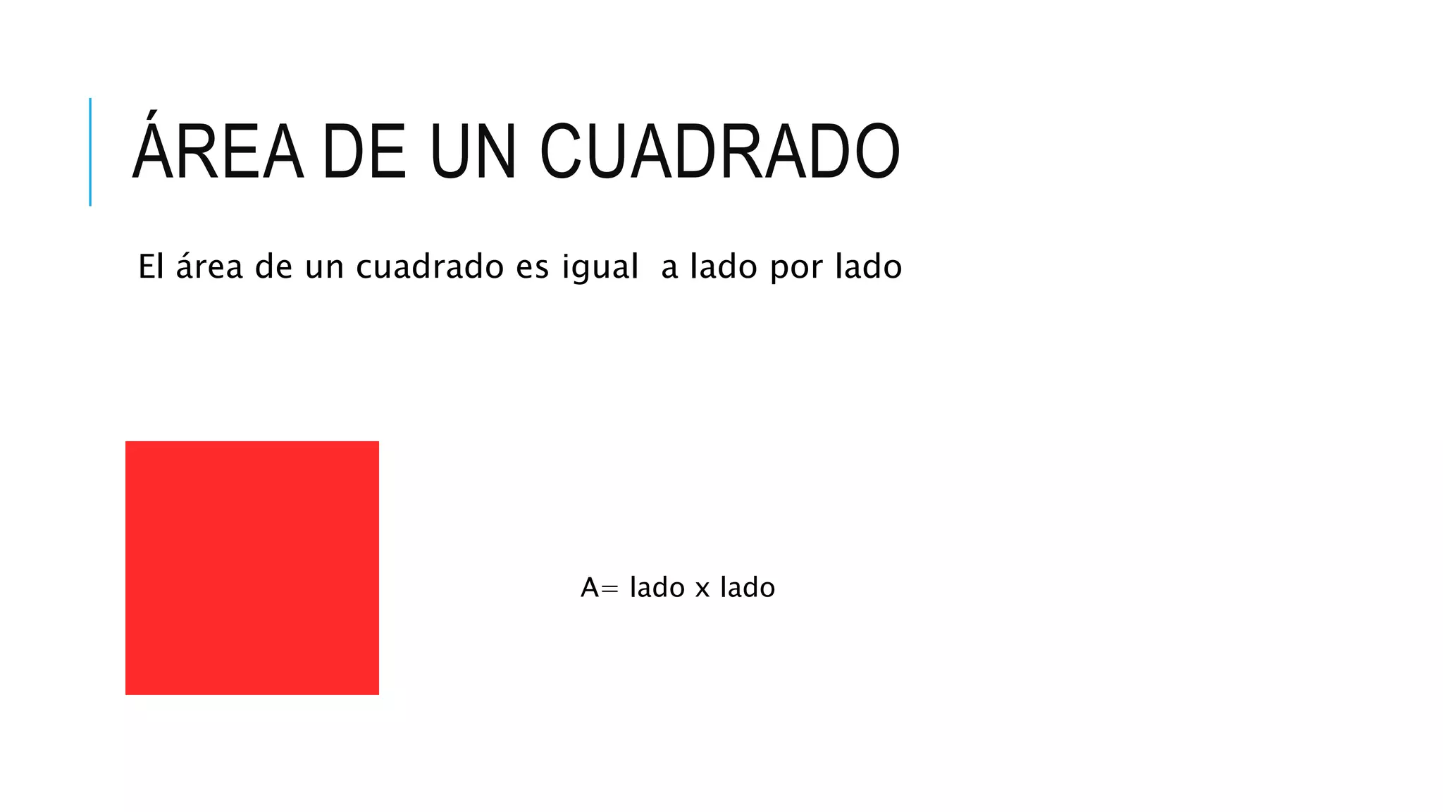 ÁREA DE UN CUADRADO
El área de un cuadrado es igual a lado por lado
A= lado x lado