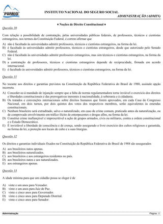 Prova Analista INSS - Funrio - 2013