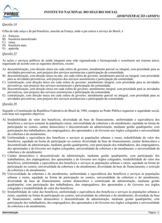 Prova Analista INSS - Funrio - 2013