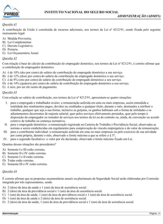 Prova Analista INSS - Funrio - 2013