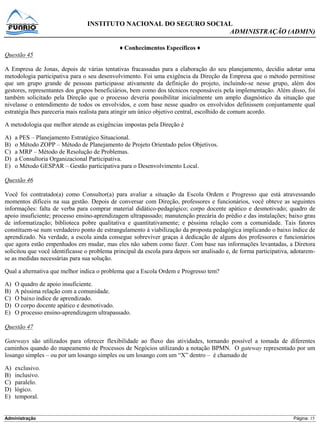 Prova Analista INSS - Funrio - 2013