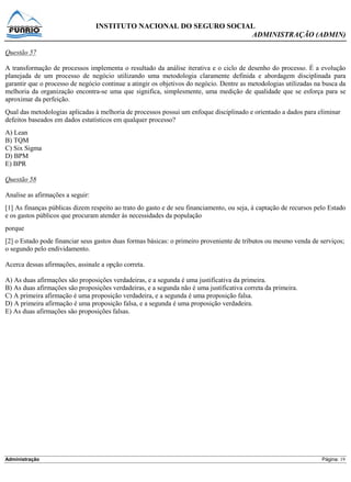 Prova Analista INSS - Funrio - 2013