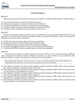 Prova Analista INSS - Funrio - 2013