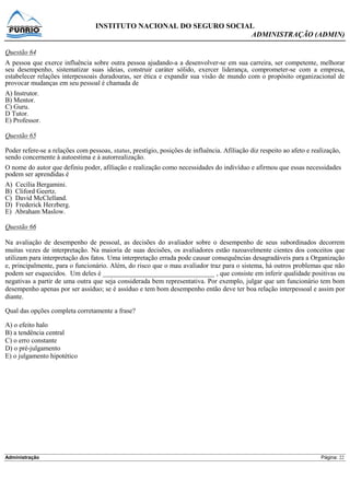 Prova Analista INSS - Funrio - 2013