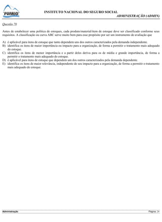 Prova Analista INSS - Funrio - 2013