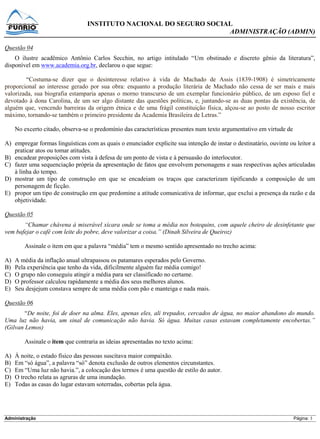 Prova Analista INSS - Funrio - 2013