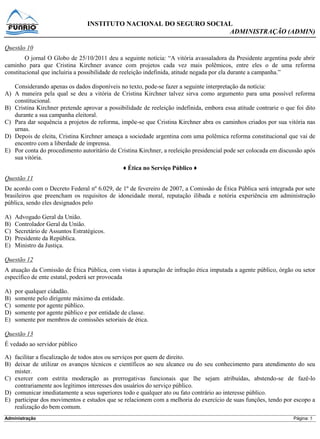 Prova Analista INSS - Funrio - 2013