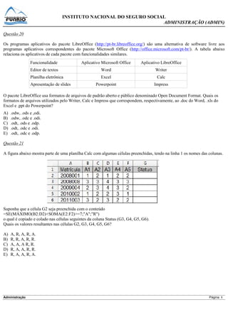 Prova Analista INSS - Funrio - 2013
