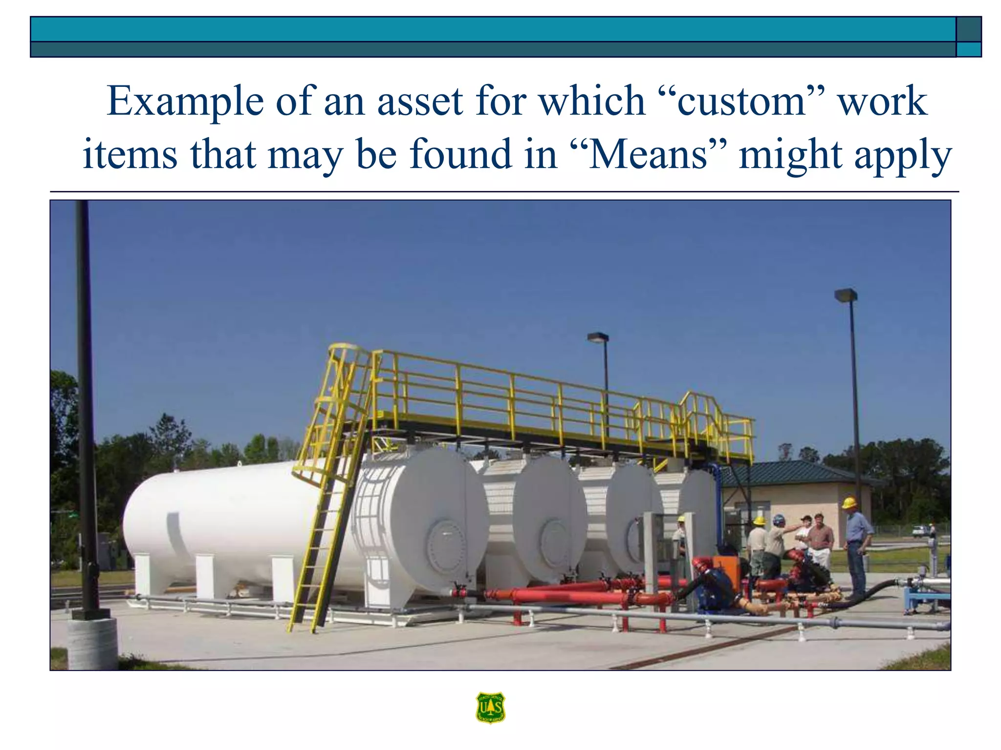 Example of an asset for which “custom” work
items that may be found in “Means” might apply
 