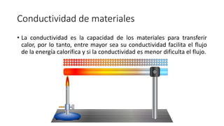 Conductividad de materiales
• La conductividad es la capacidad de los materiales para transferir
calor, por lo tanto, entr...
