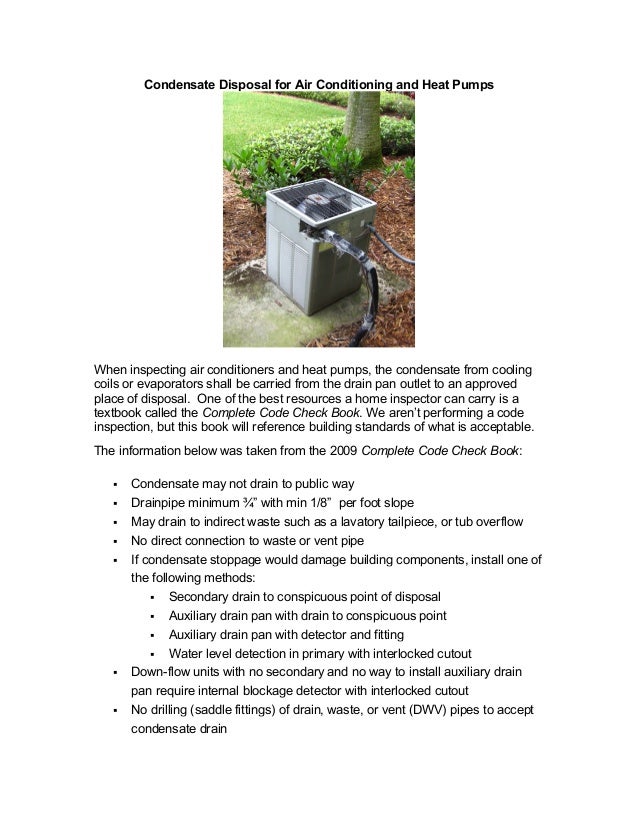 Condensate disposal for air conditioning and heat pumps