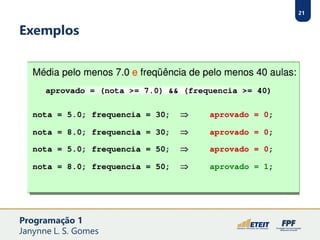 21
Exemplos
Programação 1
Janynne L. S. Gomes
 