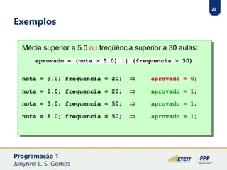 22
Exemplos
Programação 1
Janynne L. S. Gomes
 