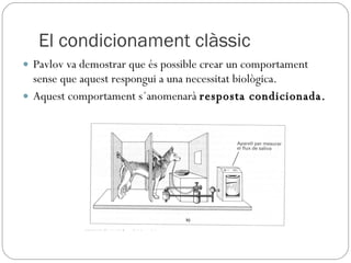 El condicionament clàssic Pavlov va demostrar que és possible crear un comportament sense que aquest respongui a una necessitat biològica.  Aquest comportament s´anomenarà  resposta condicionada. 