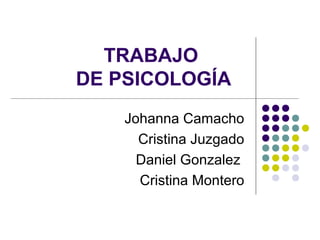 TRABAJO
DE PSICOLOGÍA
Johanna Camacho
Cristina Juzgado
Daniel Gonzalez
Cristina Montero
 