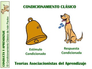 El Condicionamiento Clásico de Iván Pavlov       CONDICIONAMIENTO CLÁSICO
CONDUCTA Y APRENDIZAJE




                                                                             Estímulo           Respuesta
                                                                           Condicionado        Condicionada


                                                                      Teorías Asociacionistas del Aprendizaje
 