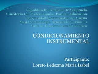 CONDICIONAMIENTO
INSTRUMENTAL
Participante:
Loreto Ledezma María Isabel
 