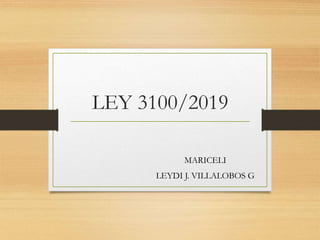 LEY 3100/2019
MARICELI
LEYDI J. VILLALOBOS G
 