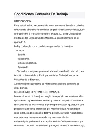 Condiciones generales de trabajo