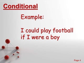 Powerpoint Templates
Page 4
Conditional
Example:
I could play football
if I were a boy
 