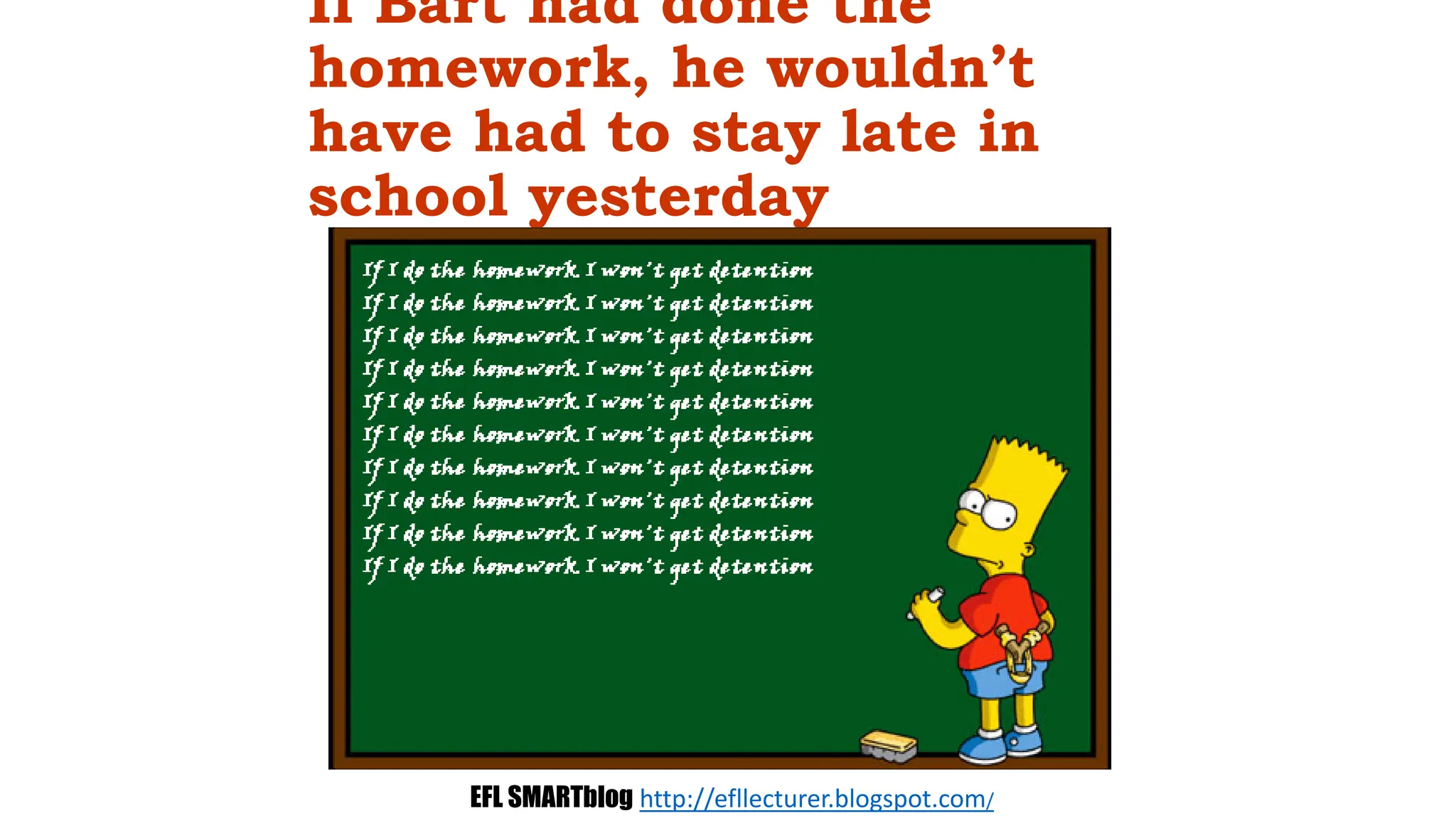 If Bart had done the
homework, he wouldn’t
have had to stay late in
school yesterday
EFL SMARTblog http://efllecturer.blogspot.com/
 