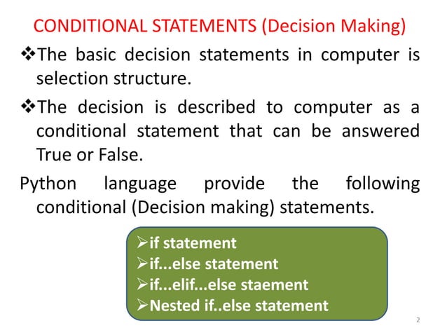 Conditional and control statement