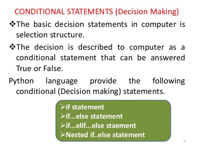Conditional and control statement