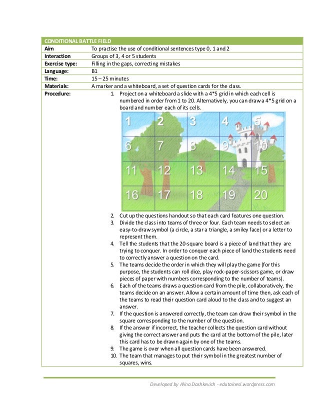 Efl Game Conditional Sentences Type 0 1 And 3 Grammar Game