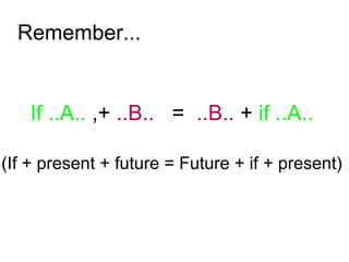 Remember... If ..A..  ,+  ..B..  =  ..B..  +  if ..A.. (If + present + future = Future + if + present)‏ 