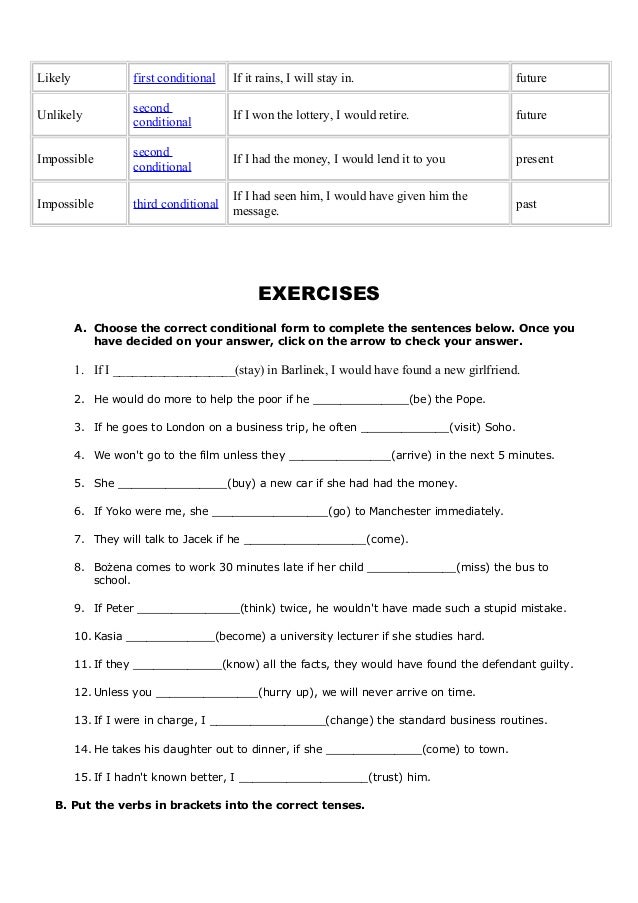 Conditionals Theory And Exercises With Key1 Conditionals Theory And Exercises With Key1