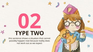 02
this sentence shows a situation that cannot
possibly happen now because reality does
not work out as we expect
TYPE TWO
 