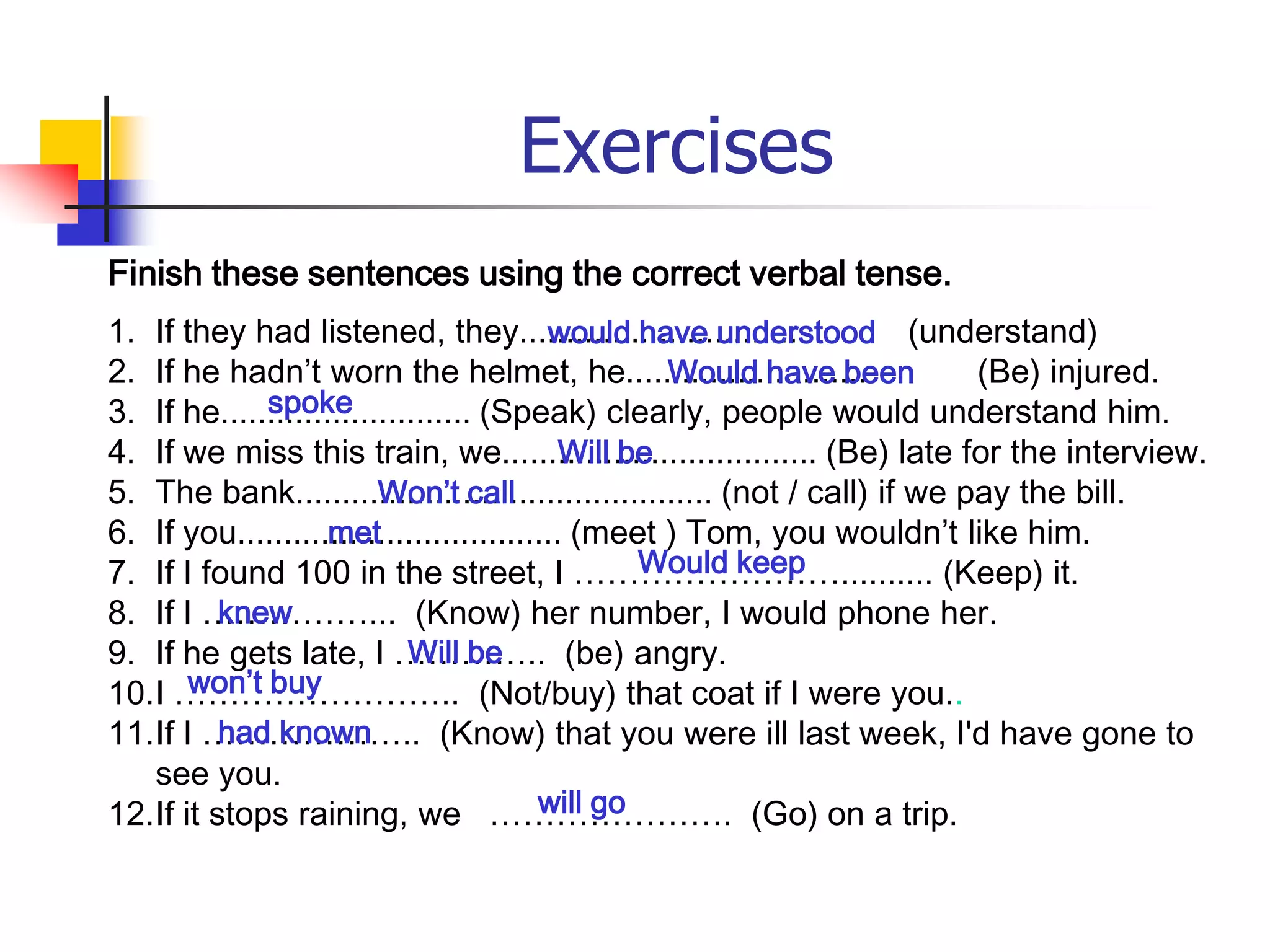  Third Conditional       3 - If I were you, I'd buy it as soon as possible.  Zero Conditional