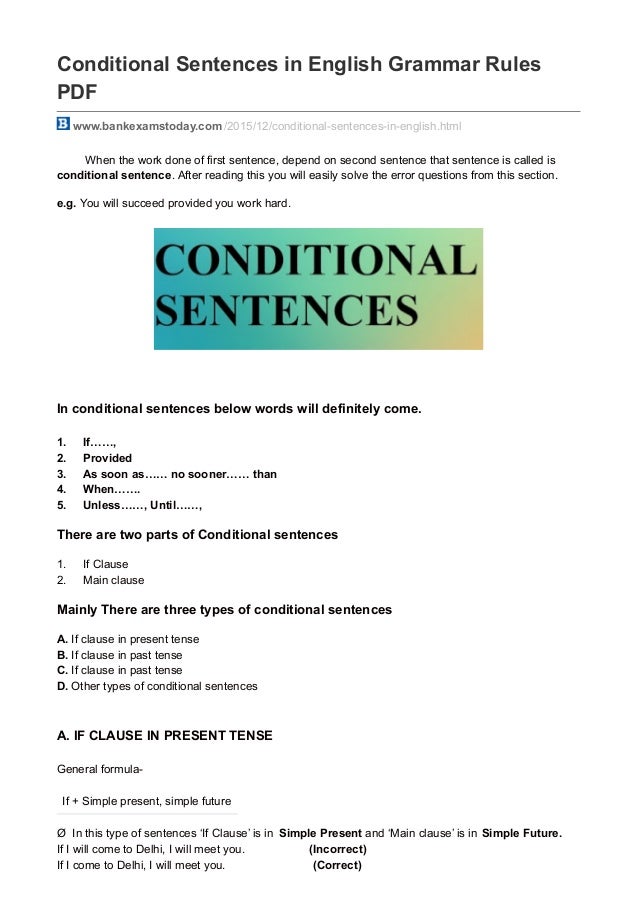 Conditional Sentences Rules In Englu