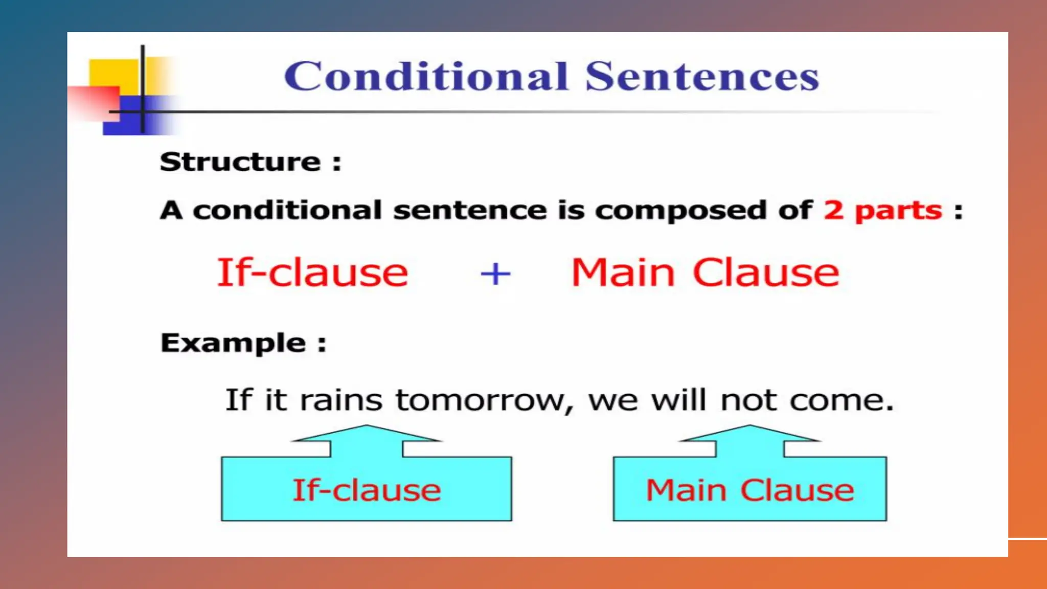 types of Conditionals ...