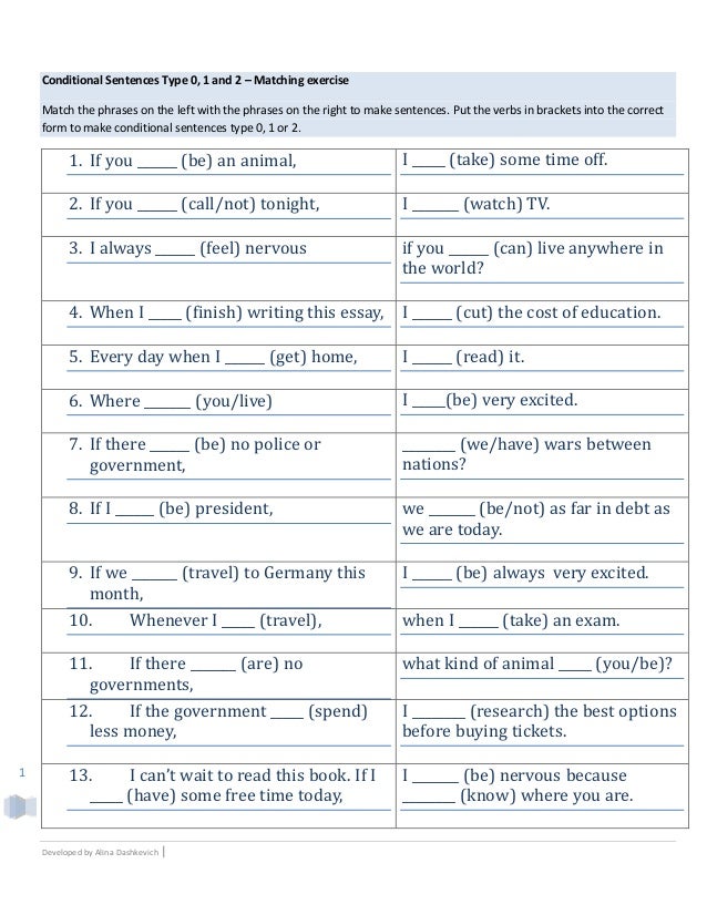 conditional sentences type 0 1 and 2 matching exercise efl activity 1 638