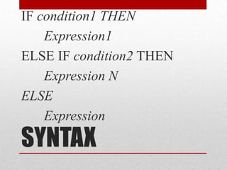 SYNTAXIF condition1 THENExpression1ELSE IF condition2 THENExpression NELSEExpression