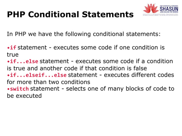 PHP CONDITIONAL STATEMENTS AND LOOPING.ppt