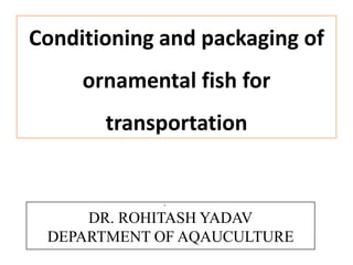 Conditioning and packaging of
ornamental fish for
transportation
•
DR. ROHITASH YADAV
DEPARTMENT OF AQAUCULTURE
 