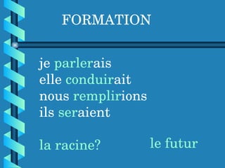 FORMATION je  parler ais  elle  conduir ait nous  remplir ions ils  ser aient la   racine? le futur 