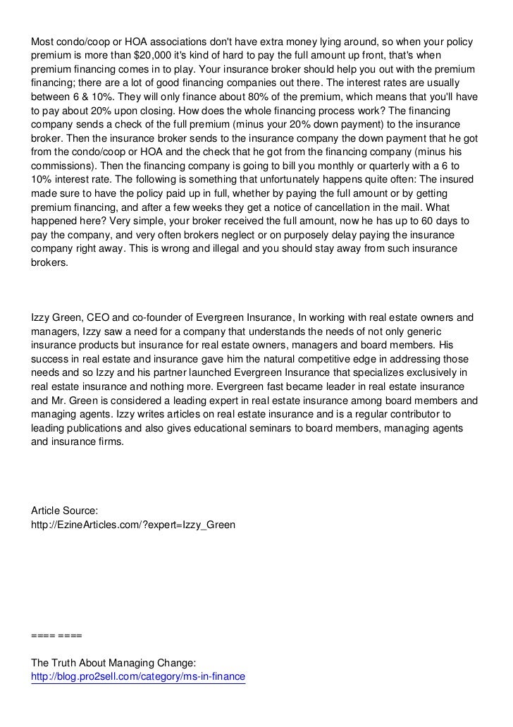 Condo, Coop and HOA Master Insurance Premium Condo, Coop and HOA Master Insurance Premium